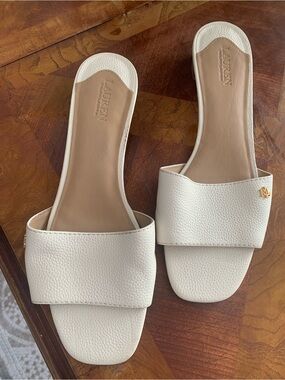 Ralph Lauren White Leather Slide Mules